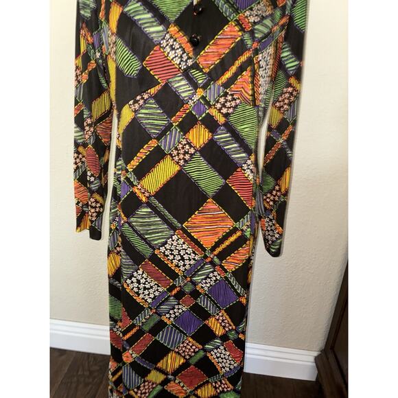 Vintage Polyester Dress Patchwork Zip No Designer Union Label S M High Neck Zip - Picture 4 of 15